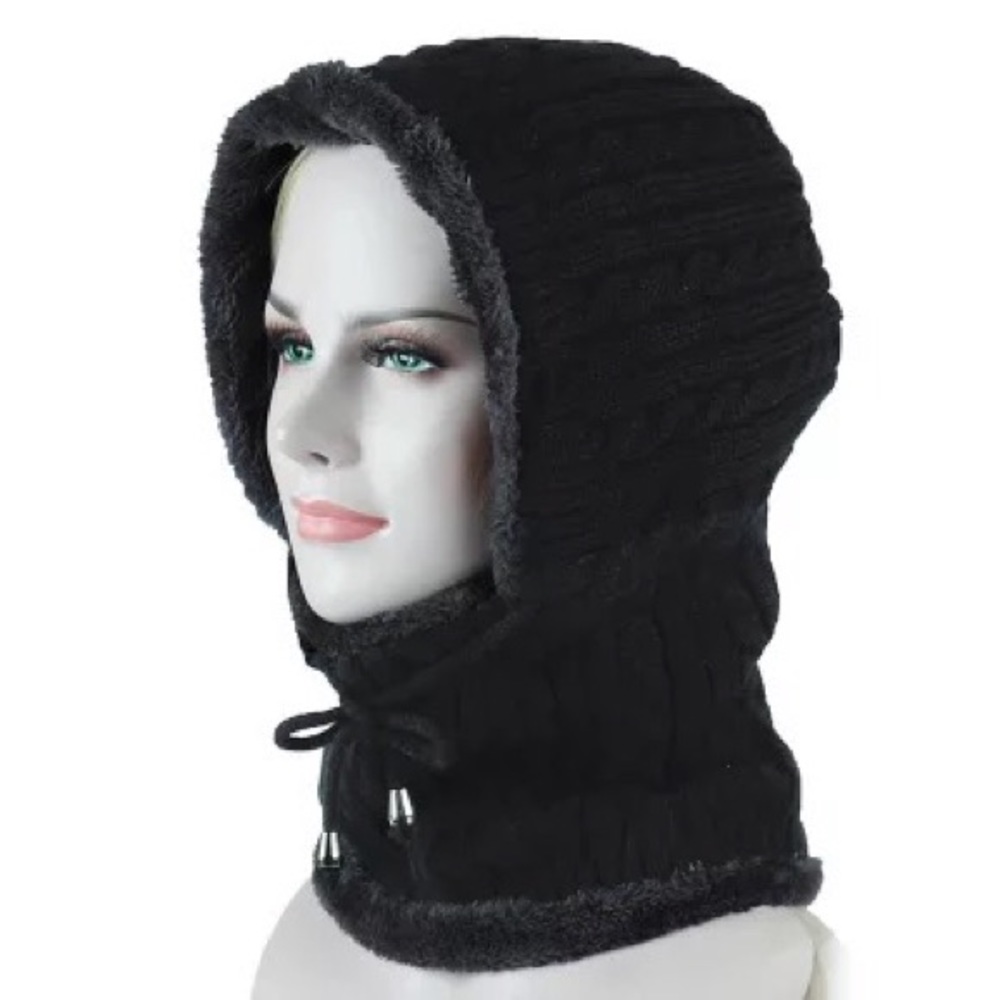 New Winter Unisex Knitted Hoodies Scarf with fur